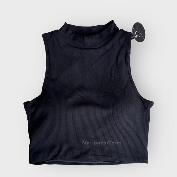 Klassy Network Crop Top Ribbed Mock Neck Padded Minimalist Black Women's Medium - Picture 1 of 7